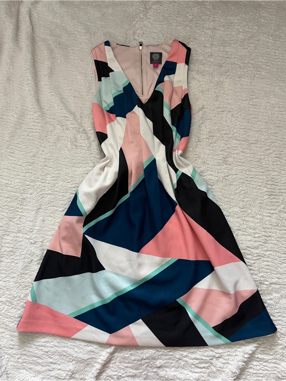 Vince Camuto Women's Geometric Colorblock V-Neck Fit & Flare Dress | Size 4